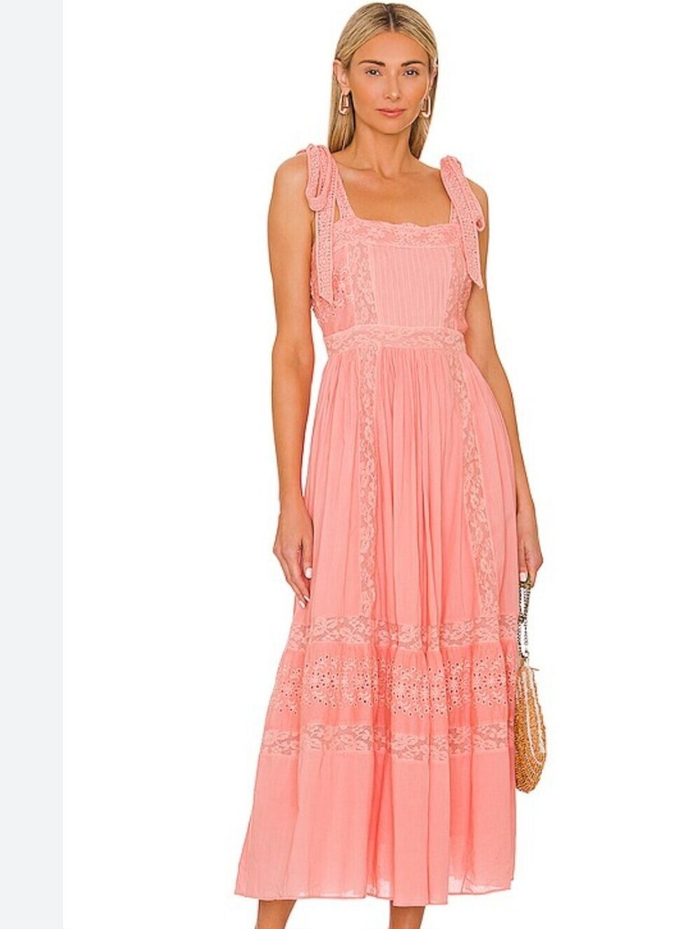 LoveShackFancy Ayala Dress in Peach Blossom‎ Eyelet Cottagecore Midi Size 2